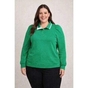 New Crown & Ivy Women's Preppy Green Rugby Shirt Size XL Long Sleeve